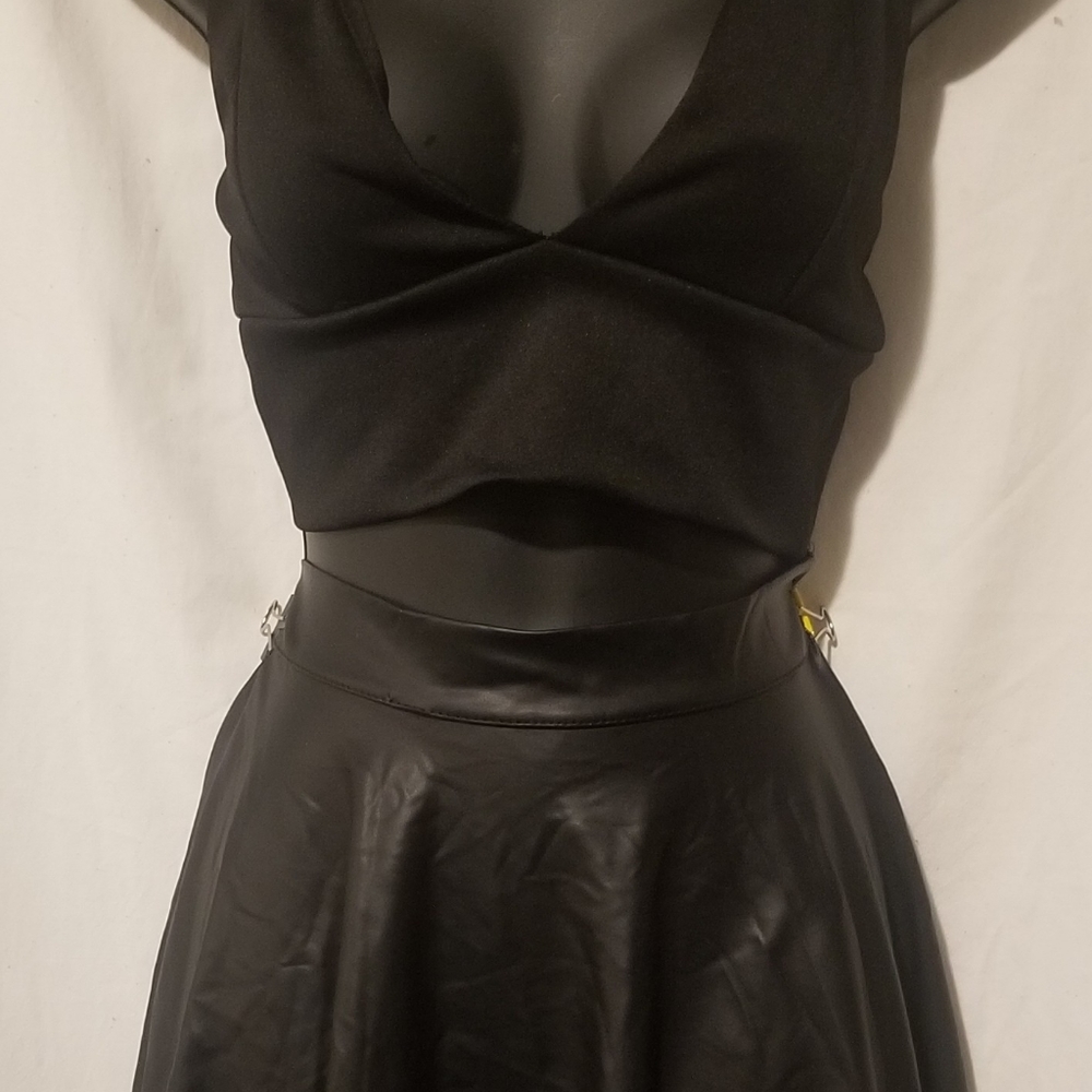 Cemi Ceri Black Faux Leather Skater Skirt